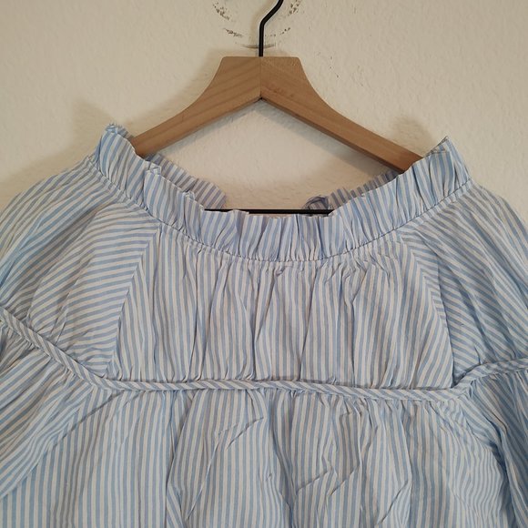 Elizabeth Wilson Dress Small S Blue Striped Leisel Short Sleeve Ruffle Summer - Picture 7 of 7